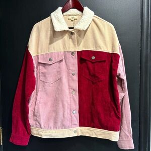 entro color block cord jacket mauve/cream/burgundy size L women’s